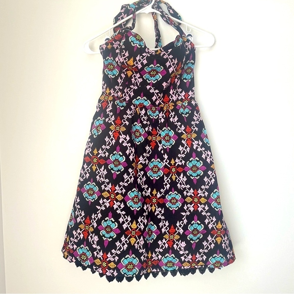 Anthropologie Edme & Esyllte Black Floral Halter Dress Size 4